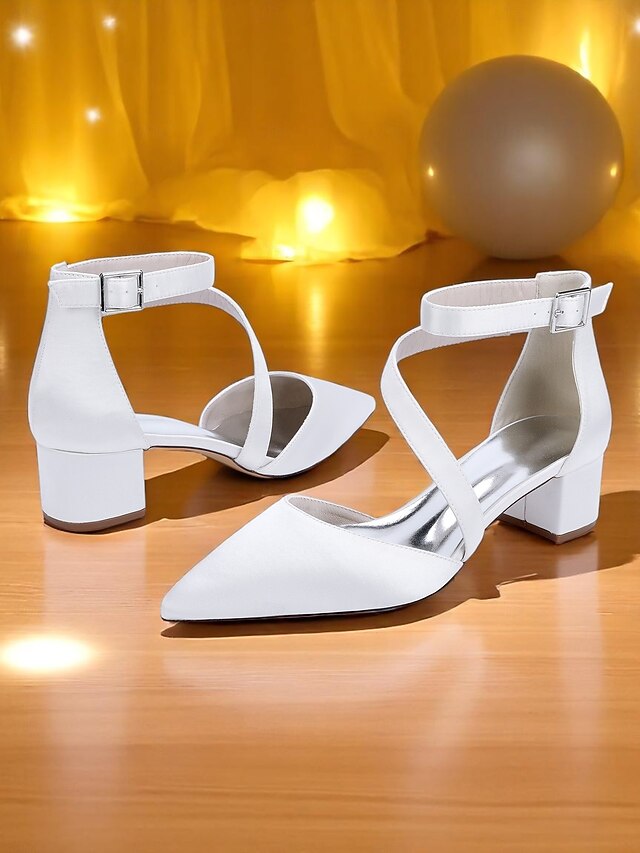 Toe Women's Block Satin Pointed - Heels Champagne