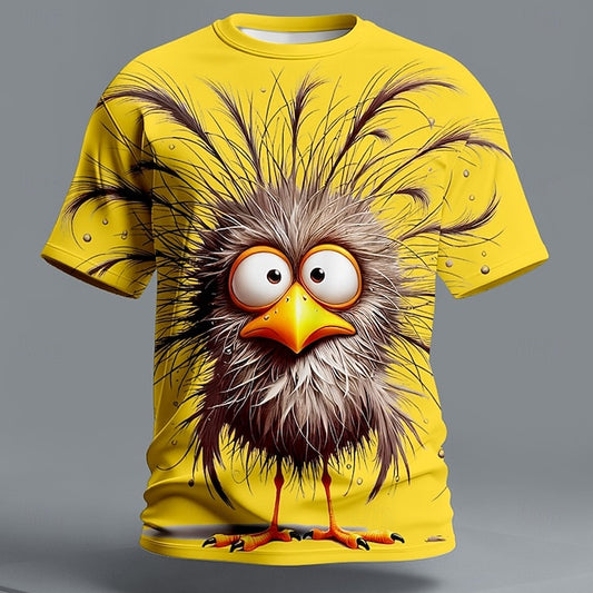 Funny 3D Bird Graphic T Shirt Mens Womens Humorous Messy Hair