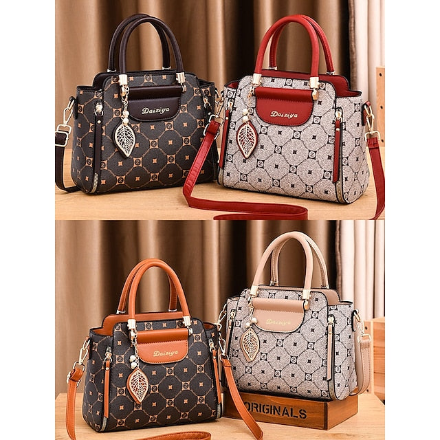 Faux Elegant Red Leather Women's with Accents and Handbag