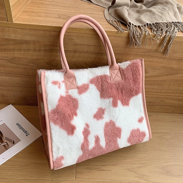 Brown Bag Leather Fur with Women's Print Faux Tote Leopard