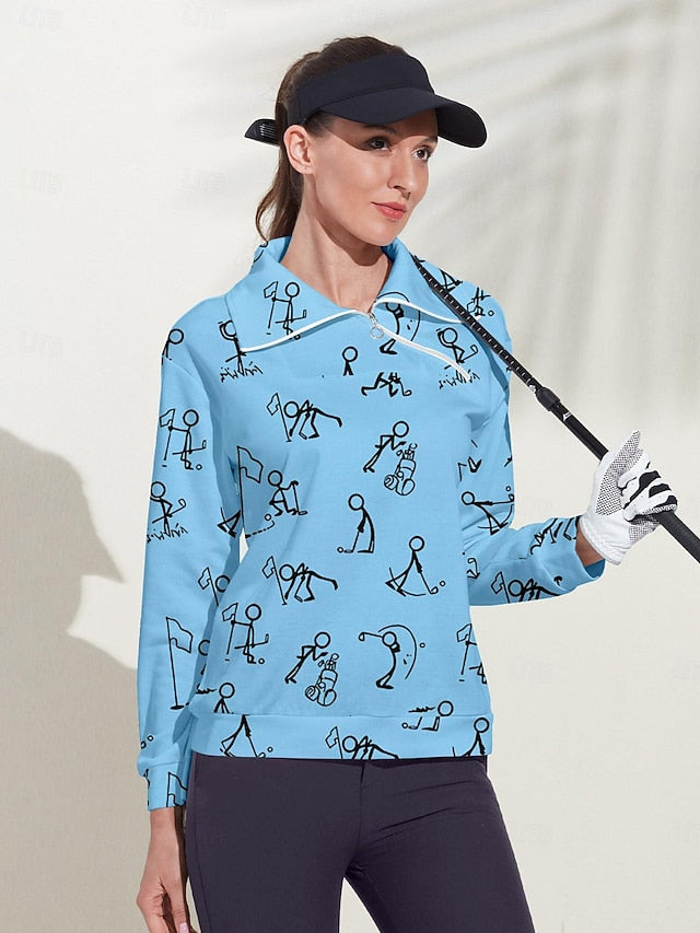 Women's Golf Pullover Sweatshirt Black White Yellow Long