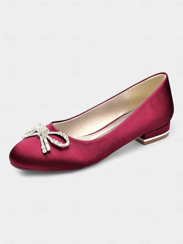 Round-Toe Bow Embellished Rhinestone - Women's Flats