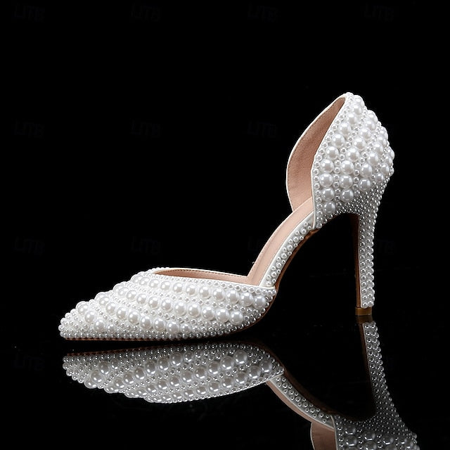 Pearl Women's Heels Clutch Stiletto – and Set Bag White