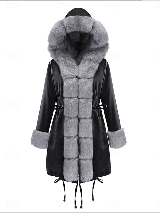 Collar Pocket Fur Faux Breathable Warm Coat Women's