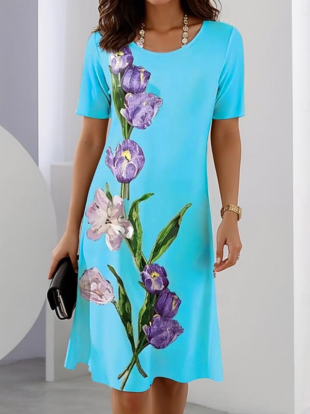 Women's Elegant Party Evening Midi Dress Crew Neck Short