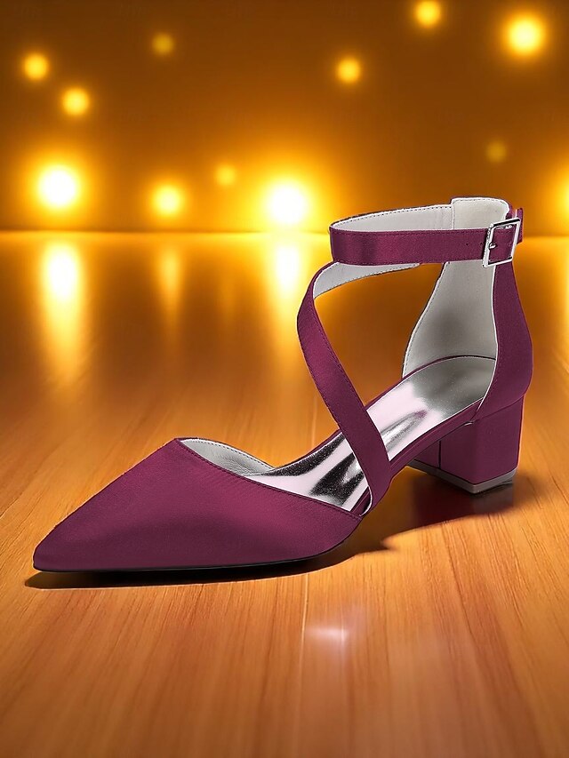 Toe Women's Block Satin Pointed - Heels Champagne