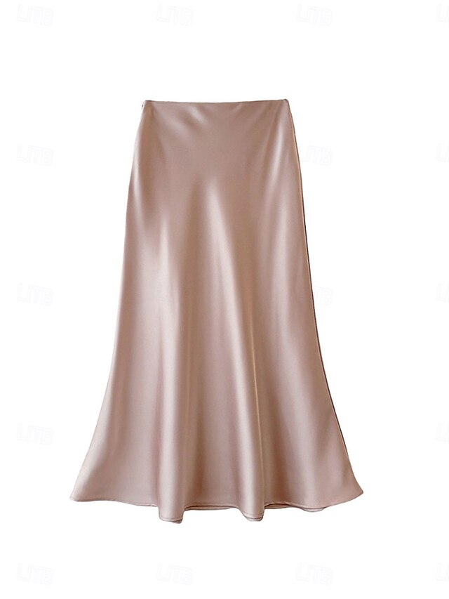 Women's Satin Skirts Elegant Vintage Fashion Casual Midi