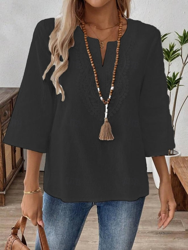Women's Shirt Blouse Lace Tops Lace Solid Color Stylish
