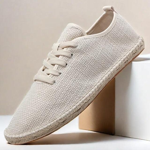 with Espadrille Rope Lace-Up Canvas Men's Shoes Jute Beige