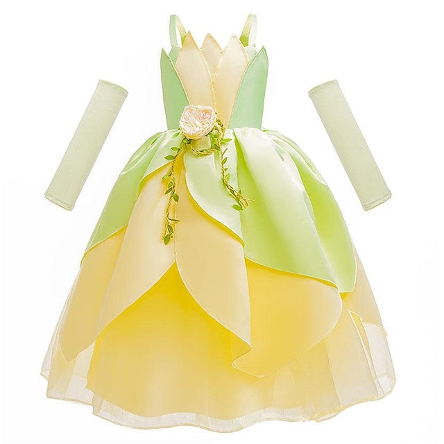 Tinker Flower Girl Tiana Dress Theme Fairytale Princess Bell