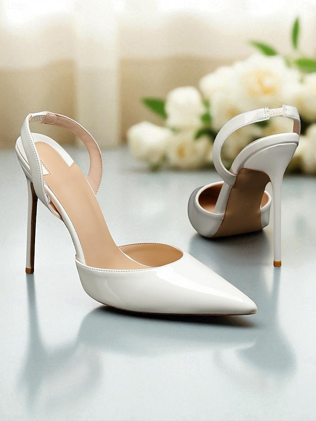 Women's Leather - Heels Pearl-Embellished Slingback White