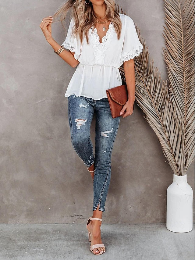 Shirt Lace Shirt Blouse White Lace Shirt Women's Black