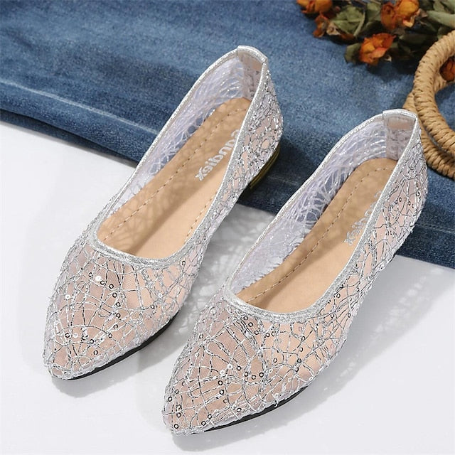Silver Ballet Sequin Flats Elegant Women's – Mesh