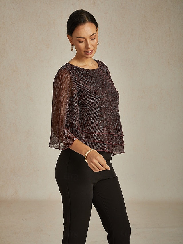 Women's Blouse Chiffon Tops Lace Tops Ruched Glitter Solid