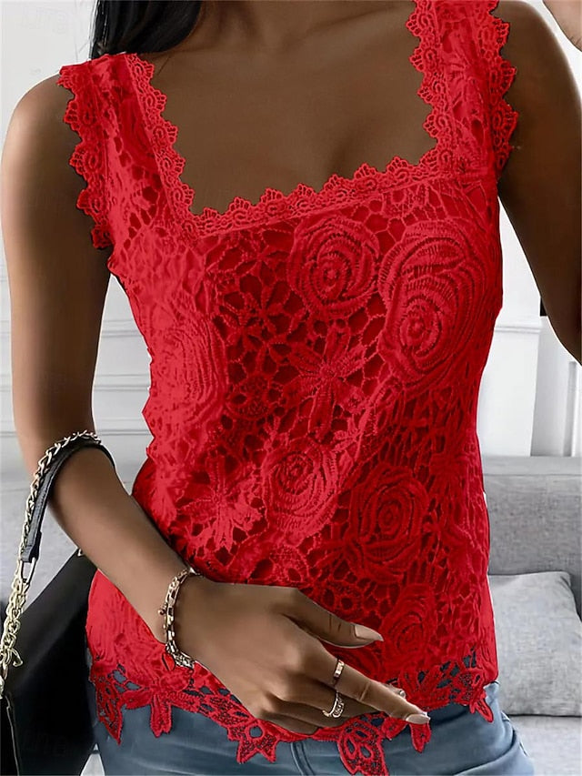 Women's White Elegant Lace Tops Eyelet Blouse Sexy