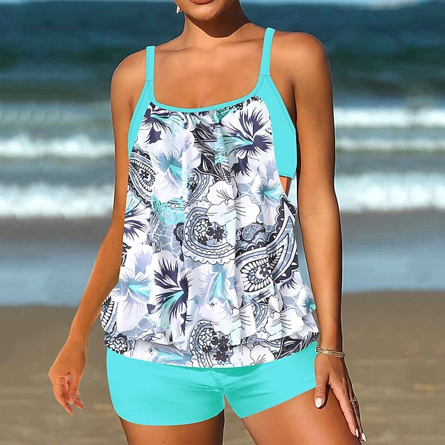 Women's Plus Size Swimwear Tankini 2 Piece Swim Dress High