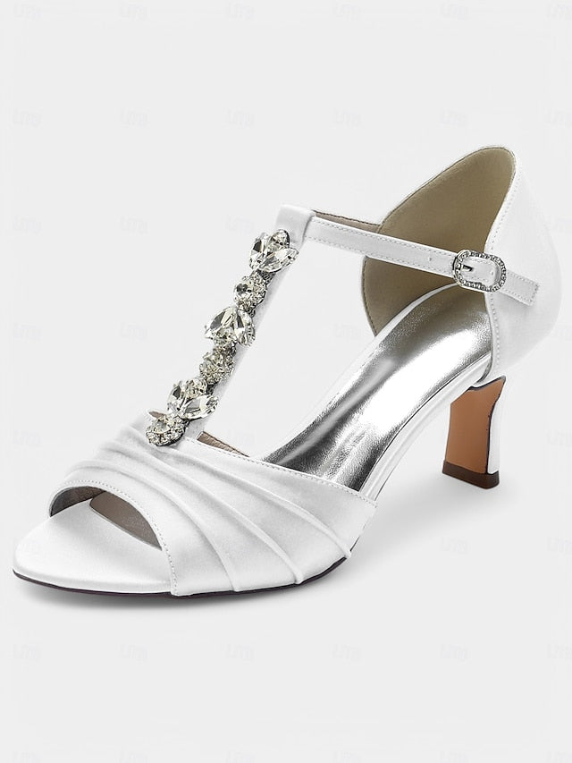 Satin White Bridal Detail Crystal Heels Open-Toe with –