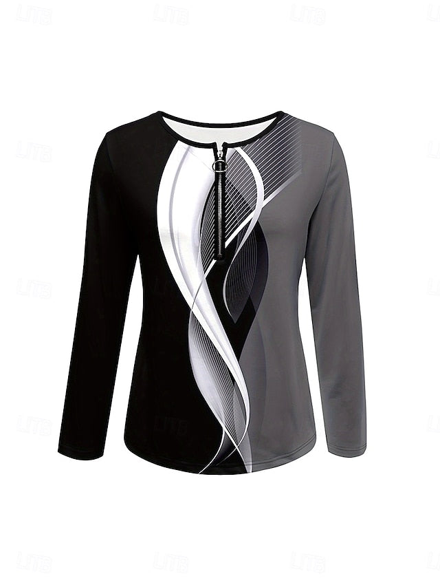 Women's T Shirt Zipper Print Graphic Geometric Elegant