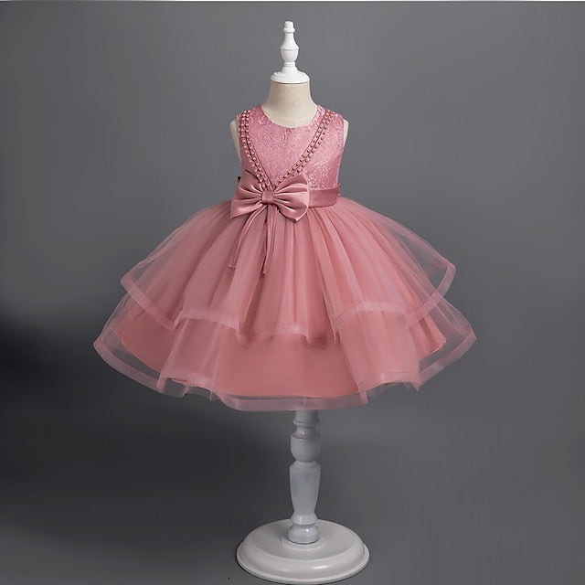 Sleeveless Girls' Color Dress Party Solid Toddler