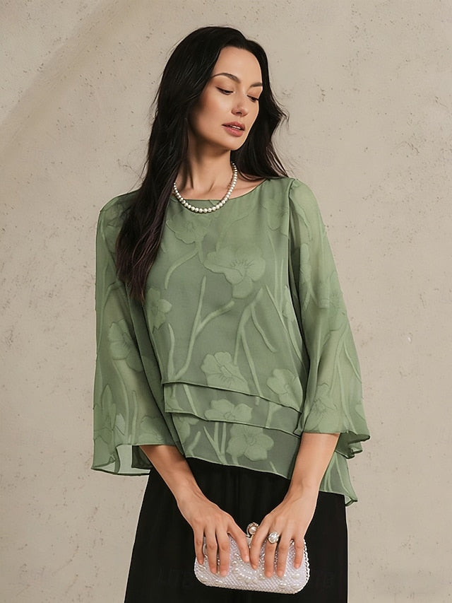 Women's Lace Shirt Blouse Dressy Tops Chiffon Tops Solid