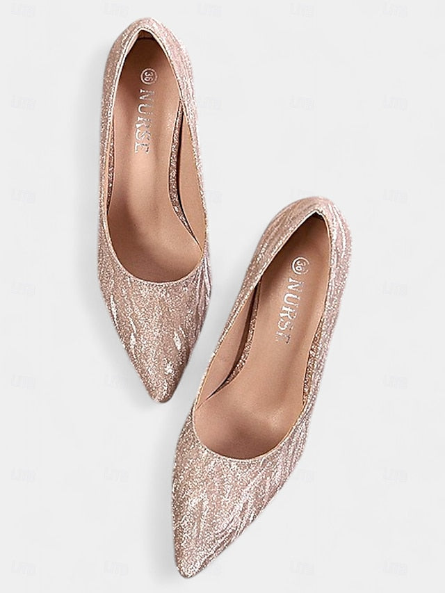 with Toe Champagne Women's Glitter Pointed Stiletto Heels
