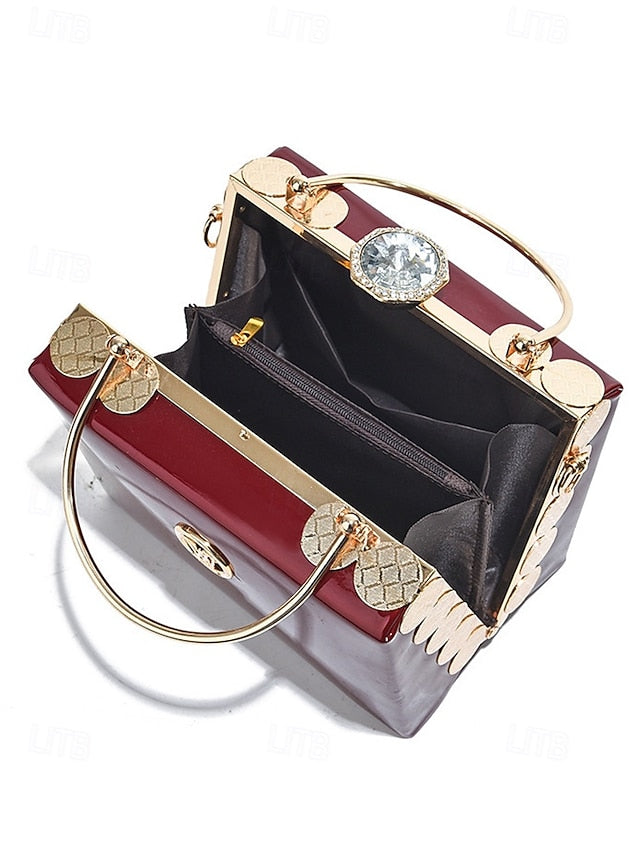 Gold Patent Women's Burgundy Handbag Evening with Leather