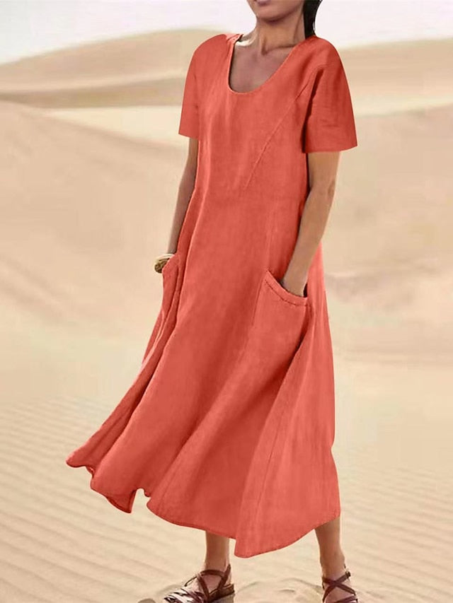Women's Long Dress Maxi Dress Faux Cotton Linen Casual
