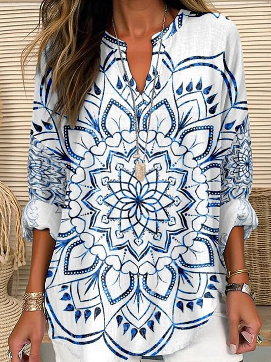 Women's Shirt Buttons Print Floral Stylish Modern Long