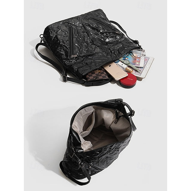 Crinkle Patent Black – Women's Bag Sleek Leather Hobo