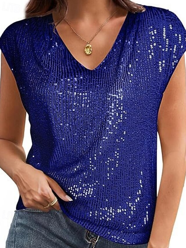 Women's T Shirt Tee Top Sequins Solid Color Elegant Fashion