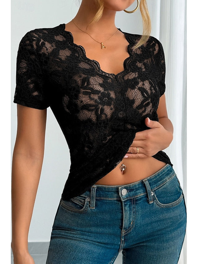 Women's Blouse Lace Tops Lace Plain Stylish Modern Short