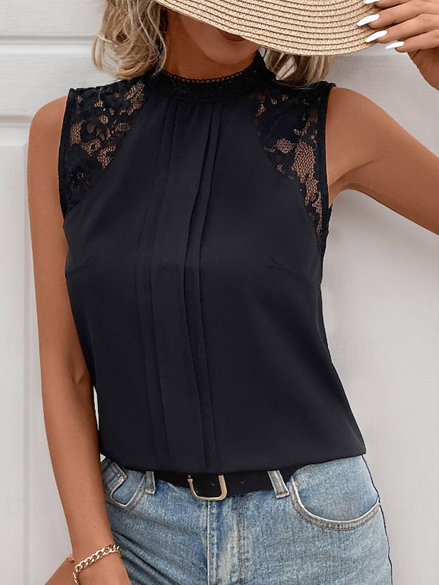 Women's Blouse Lace Plain Active Casual Sleeveless High