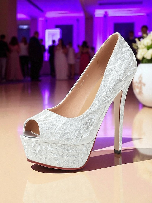 with Silver Women's Pattern Platform Subtle Peep-Toe Heels