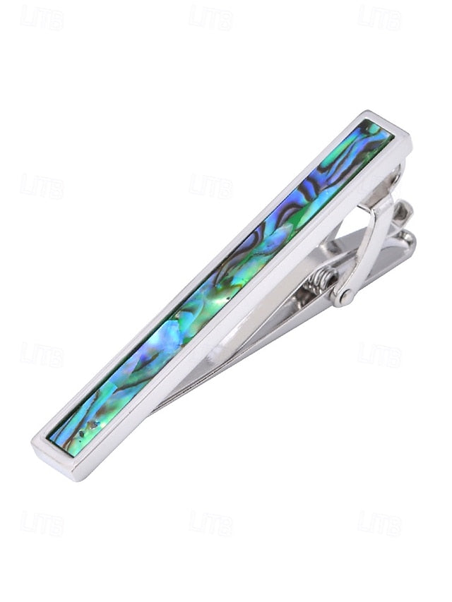 with tie and clip Men's of inlaid brass pearl mother