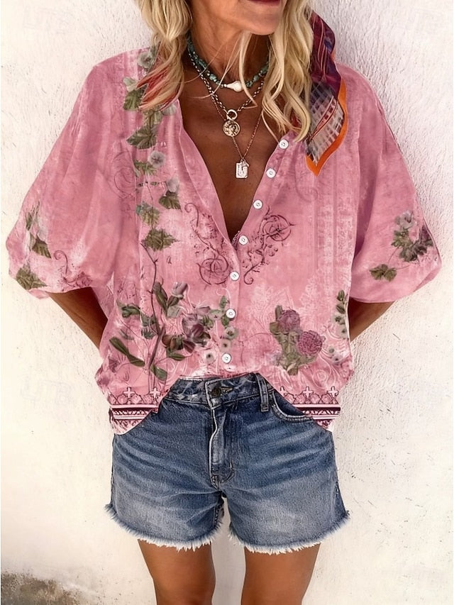 Women's Shirt Print Ombre Floral Graphic Bohemia Vintage