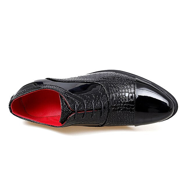 Crocodile Leather Oxford Faux Men's Black Patent Pattern