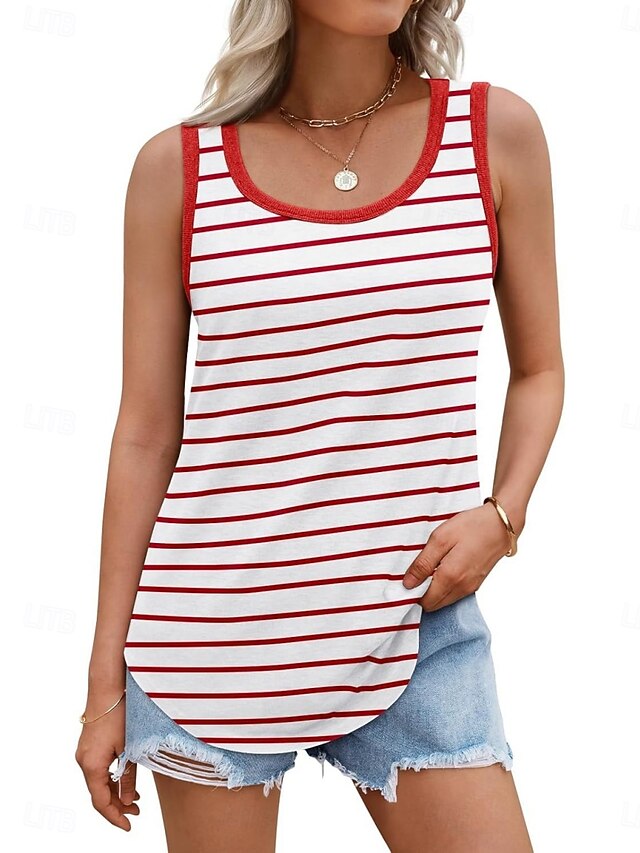 Women's Tank Top Sleeveless Shirt Tee Top Striped Stylish