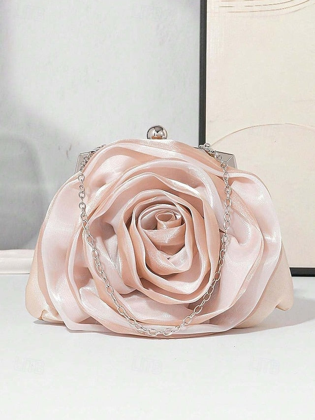 Women's Elegant Clutch Satin Rose – Evening Flower Purse