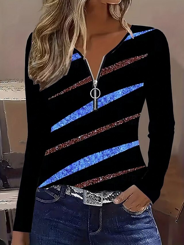 Women's T Shirt Zipper Print Graphic Geometric Vintage