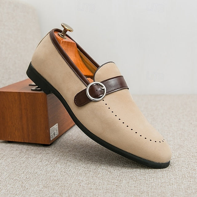 Faux Suede Slip-On with Brown Strap Buckle Loafers Men's