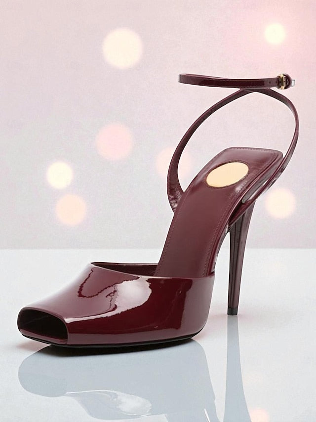 Heels Green - Dark Peep Patent High Toe Leather Women's