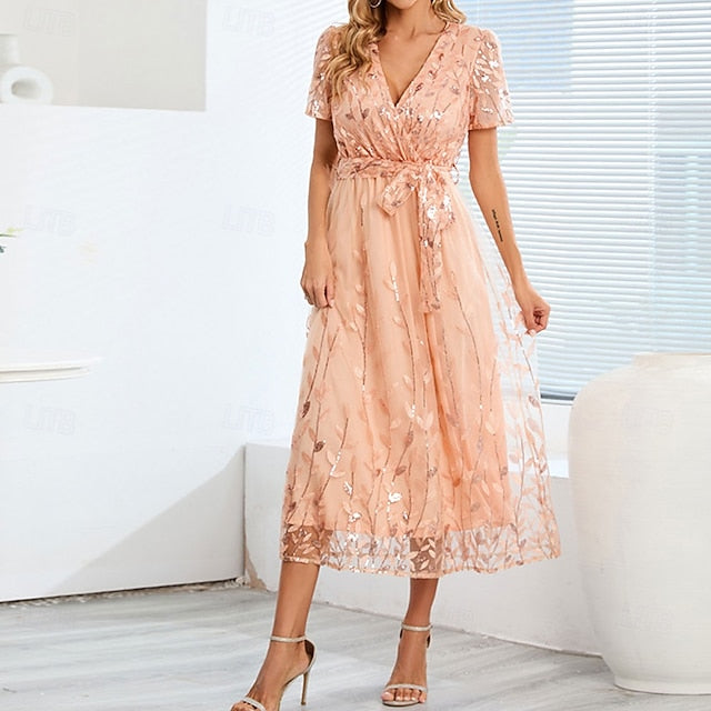 the Dress Sequin V A-Line Elegant Neck Mother of Bride
