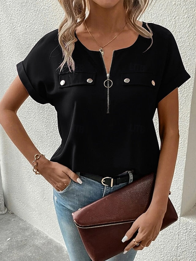 Women's T Shirt Tee Top Zipper Plain Fashion Stylish