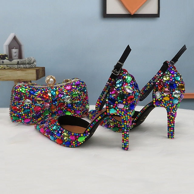 Heel Multicolor Rhinestone Women's with High Shoes Wedding