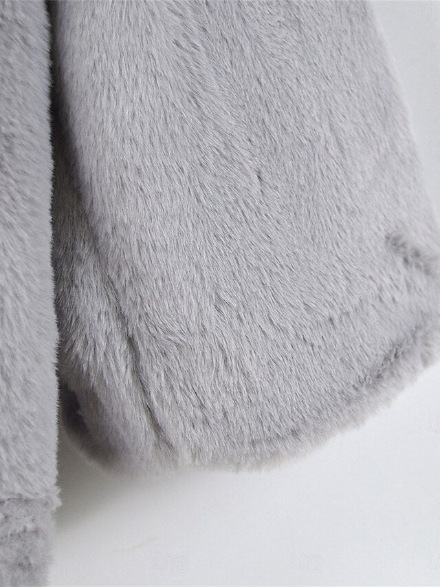 Breathable Fur Faux Women's Pocket Fleece Lined Coat Warm