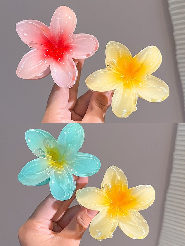 Hawaiian Resin Flower Hair Tropical Clips – Plumeria 6PCS