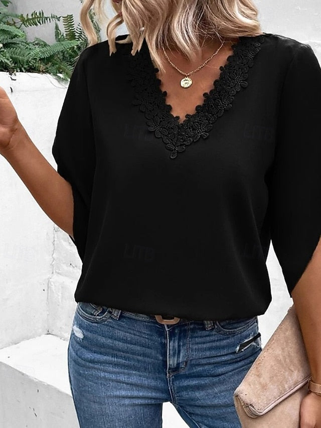 Women's Blouse Print Plain Active Casual 3/4 Length Sleeve