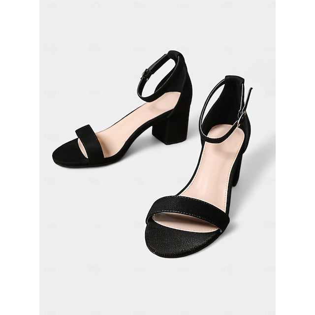 Stylish Heel Block with Ankle Sandals Gold Women's Glitter