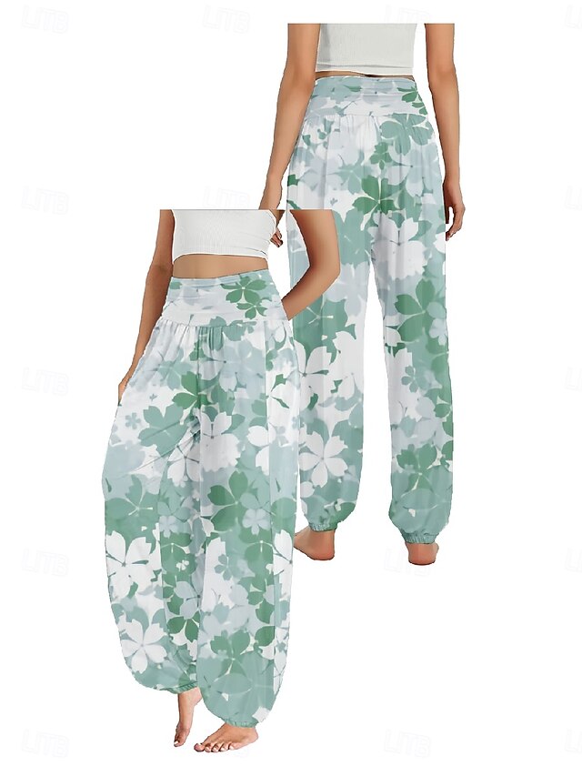 Women's Faux Cotton Linen Wide Leg Pants Trousers Ethnic