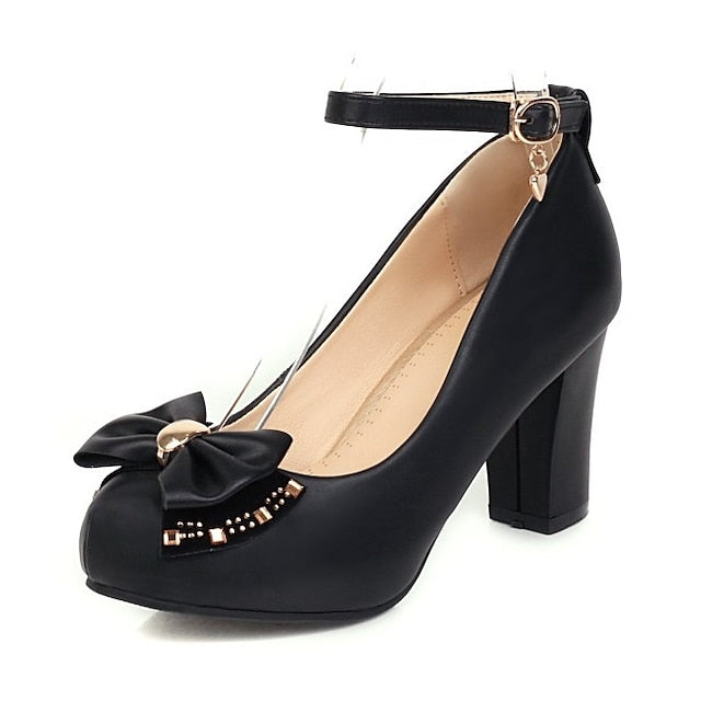 Round Pumps Heel – Shoes Toe Block Girls' White